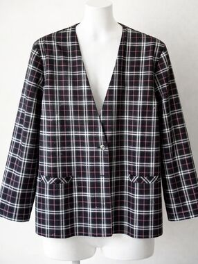 TanJay Black & White Plaid Blazer with Pink Accents